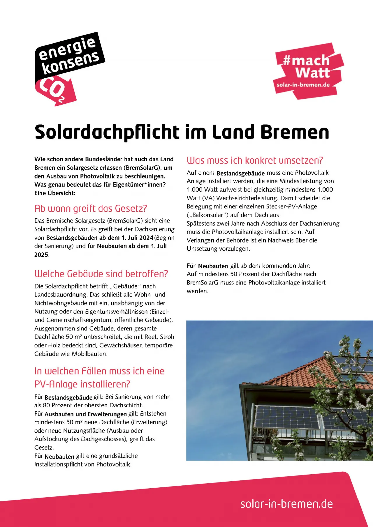 Bild erste Seite Soladachpflicht Land Bremen